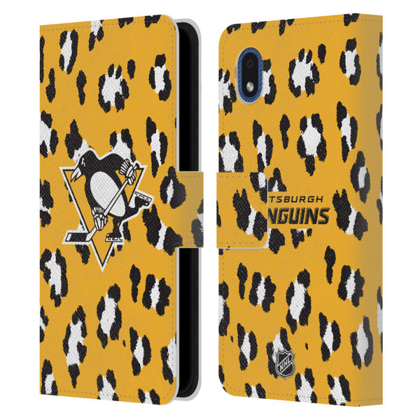 NHL Pittsburgh Penguins Leopard Patten Leather Book Wallet Case Cover For Samsung Galaxy A01 Core (2020)