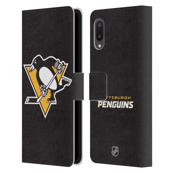 NHL Pittsburgh Penguins Plain Leather Book Wallet Case Cover For Samsung Galaxy A02/M02 (2021)