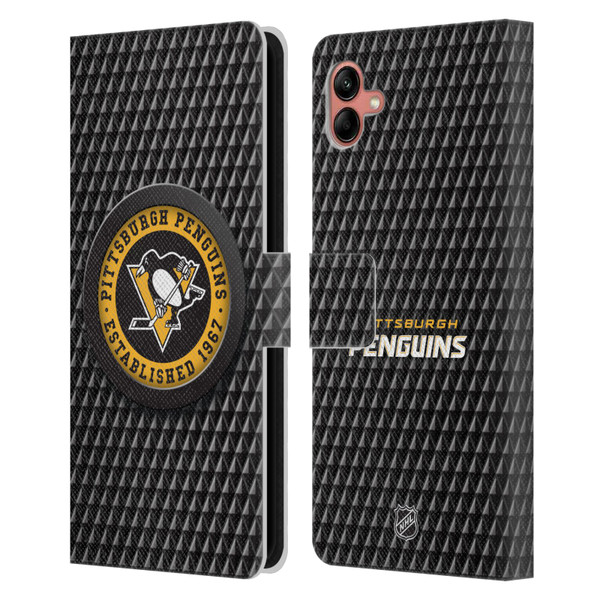 NHL Pittsburgh Penguins Puck Texture Leather Book Wallet Case Cover For Samsung Galaxy A04 (2022)