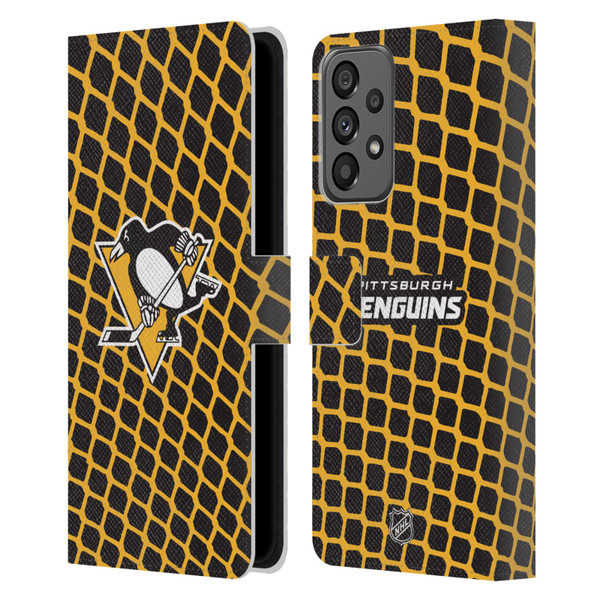 NHL Pittsburgh Penguins Net Pattern Leather Book Wallet Case Cover For Samsung Galaxy A73 5G (2022)