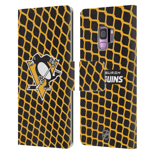 NHL Pittsburgh Penguins Net Pattern Leather Book Wallet Case Cover For Samsung Galaxy S9