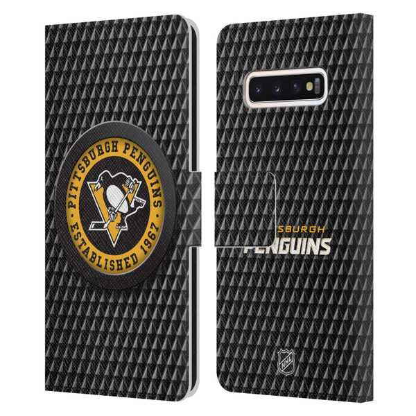 NHL Pittsburgh Penguins Puck Texture Leather Book Wallet Case Cover For Samsung Galaxy S10