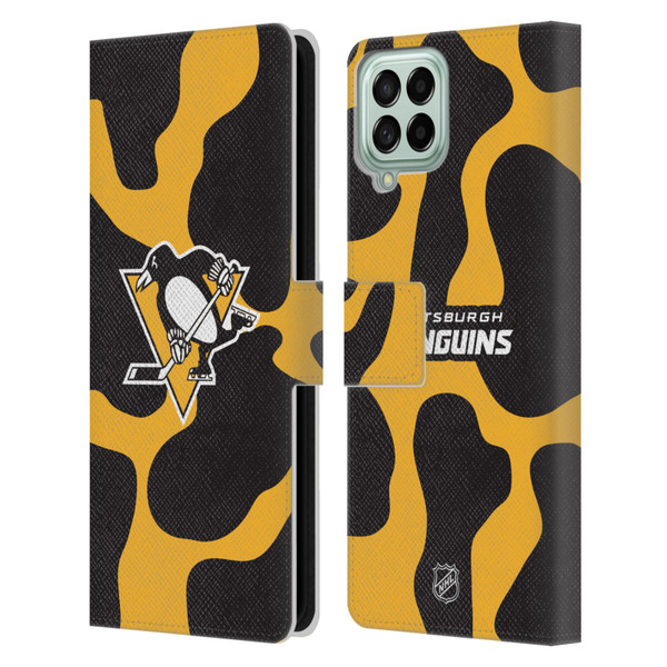 NHL Pittsburgh Penguins Cow Pattern Leather Book Wallet Case Cover For Samsung Galaxy M33 (2022)