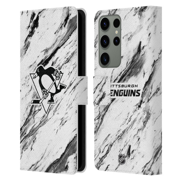 NHL Pittsburgh Penguins Marble Leather Book Wallet Case Cover For Samsung Galaxy S23 Ultra 5G