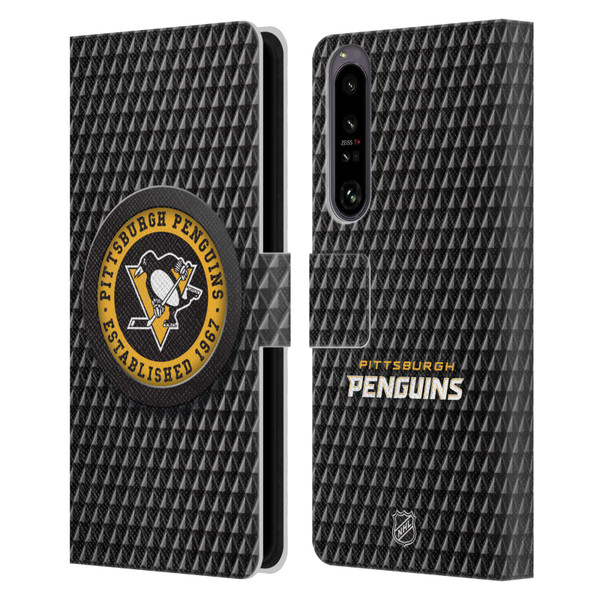 NHL Pittsburgh Penguins Puck Texture Leather Book Wallet Case Cover For Sony Xperia 1 IV