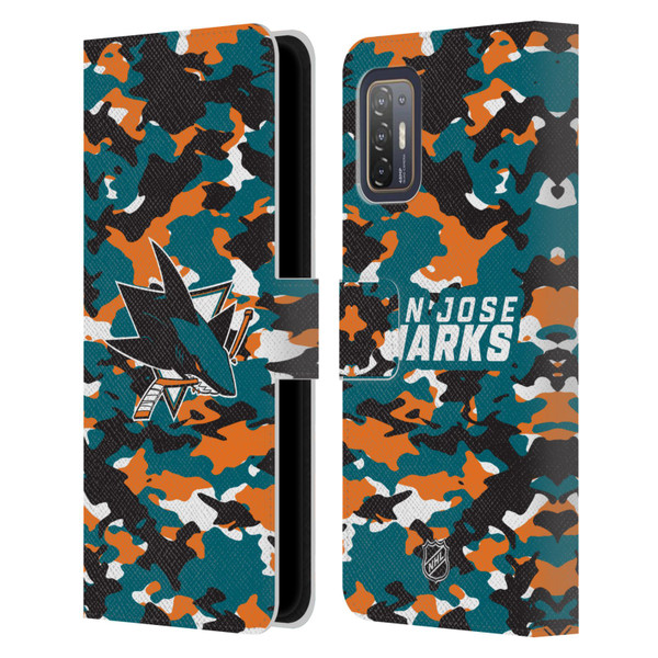 NHL San Jose Sharks Camouflage Leather Book Wallet Case Cover For HTC Desire 21 Pro 5G