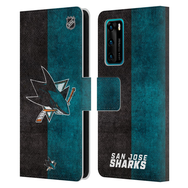 NHL San Jose Sharks Half Distressed Leather Book Wallet Case Cover For Huawei P40 5G