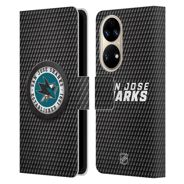 NHL San Jose Sharks Puck Texture Leather Book Wallet Case Cover For Huawei P50