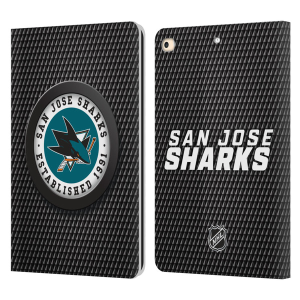 NHL San Jose Sharks Puck Texture Leather Book Wallet Case Cover For Apple iPad 9.7 2017 / iPad 9.7 2018