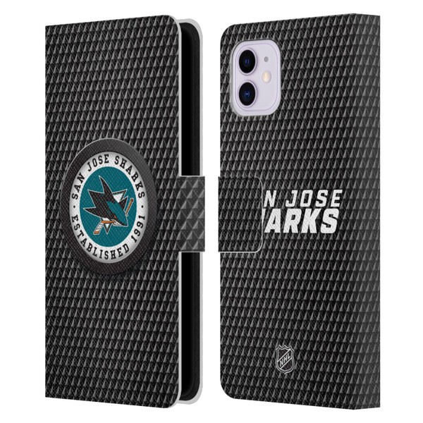 NHL San Jose Sharks Puck Texture Leather Book Wallet Case Cover For Apple iPhone 11