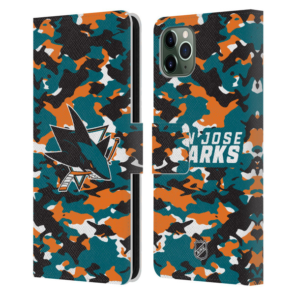 NHL San Jose Sharks Camouflage Leather Book Wallet Case Cover For Apple iPhone 11 Pro Max