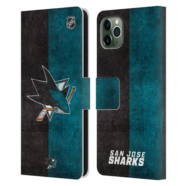 NHL San Jose Sharks Half Distressed Leather Book Wallet Case Cover For Apple iPhone 11 Pro Max