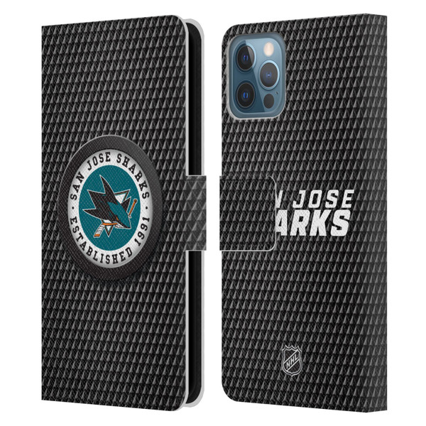 NHL San Jose Sharks Puck Texture Leather Book Wallet Case Cover For Apple iPhone 12 / iPhone 12 Pro