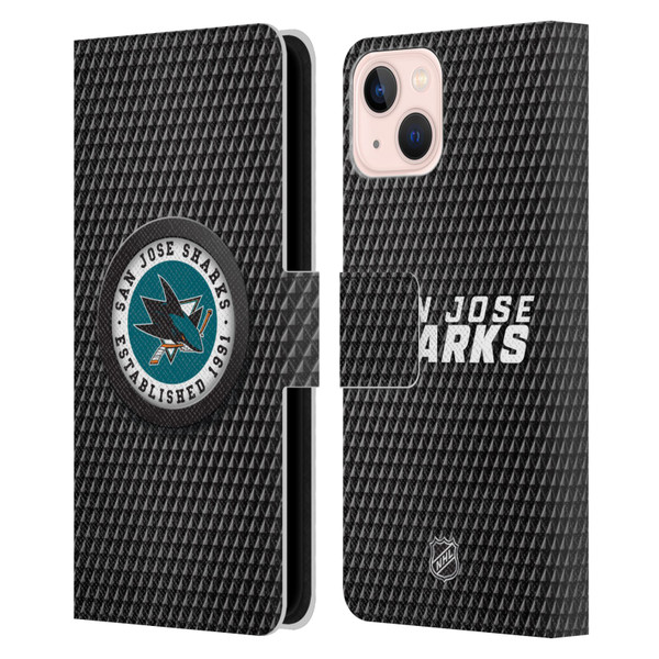 NHL San Jose Sharks Puck Texture Leather Book Wallet Case Cover For Apple iPhone 13