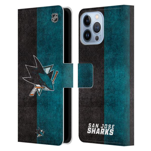 NHL San Jose Sharks Half Distressed Leather Book Wallet Case Cover For Apple iPhone 13 Pro Max