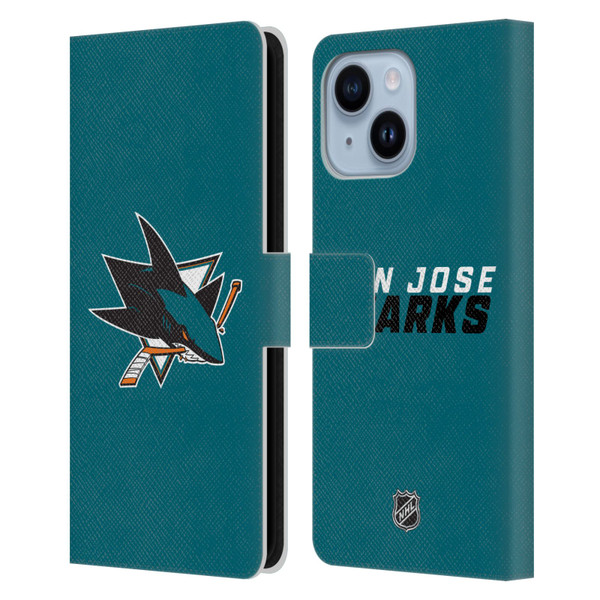 NHL San Jose Sharks Plain Leather Book Wallet Case Cover For Apple iPhone 14 Plus