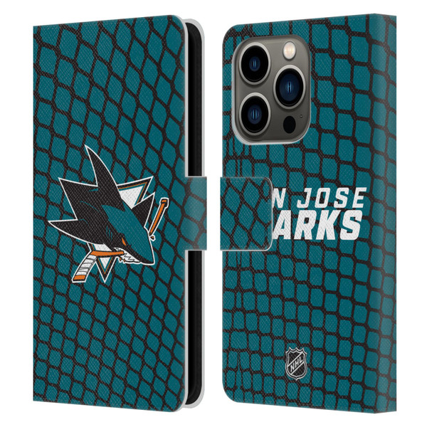 NHL San Jose Sharks Net Pattern Leather Book Wallet Case Cover For Apple iPhone 14 Pro