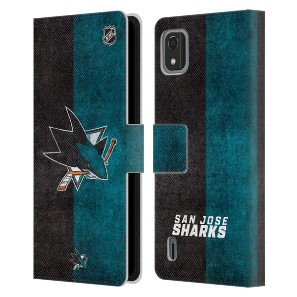 NHL San Jose Sharks Half Distressed Leather Book Wallet Case Cover For Nokia C2 2nd Edition