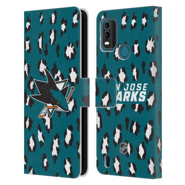 NHL San Jose Sharks Leopard Patten Leather Book Wallet Case Cover For Nokia G11 Plus