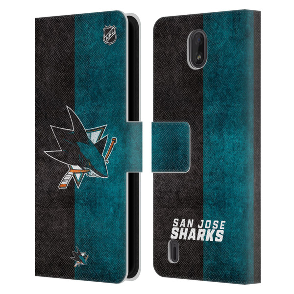 NHL San Jose Sharks Half Distressed Leather Book Wallet Case Cover For Nokia C01 Plus/C1 2nd Edition