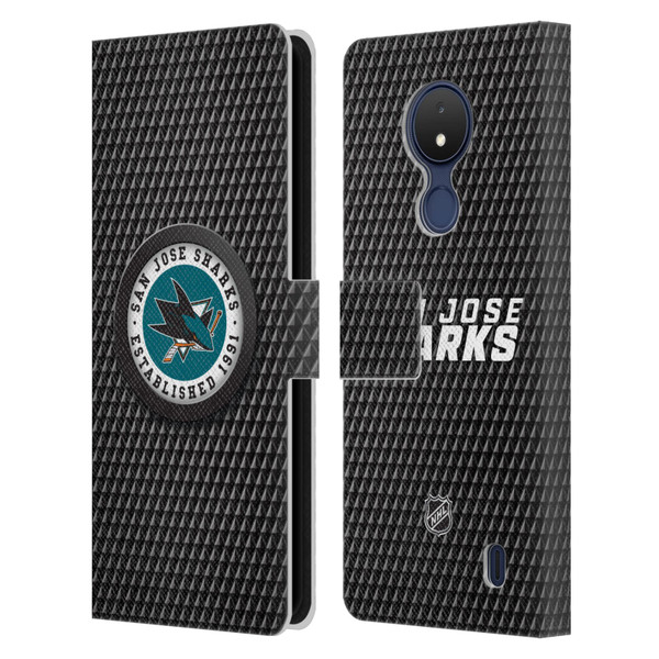 NHL San Jose Sharks Puck Texture Leather Book Wallet Case Cover For Nokia C21