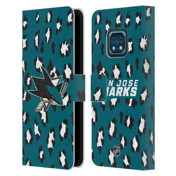 NHL San Jose Sharks Leopard Patten Leather Book Wallet Case Cover For Nokia XR20