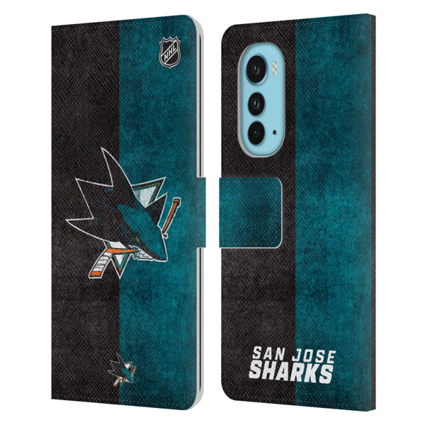 NHL San Jose Sharks Half Distressed Leather Book Wallet Case Cover For Motorola Edge (2022)