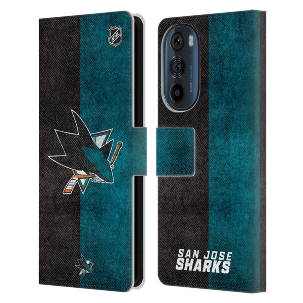 NHL San Jose Sharks Half Distressed Leather Book Wallet Case Cover For Motorola Edge 30