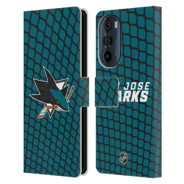 NHL San Jose Sharks Net Pattern Leather Book Wallet Case Cover For Motorola Edge 30