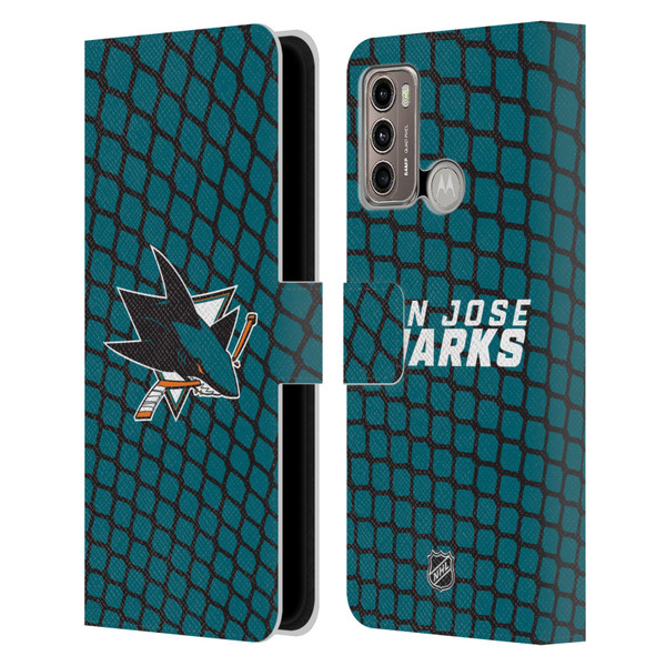 NHL San Jose Sharks Net Pattern Leather Book Wallet Case Cover For Motorola Moto G60 / Moto G40 Fusion