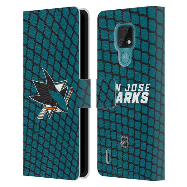 NHL San Jose Sharks Net Pattern Leather Book Wallet Case Cover For Motorola Moto E7