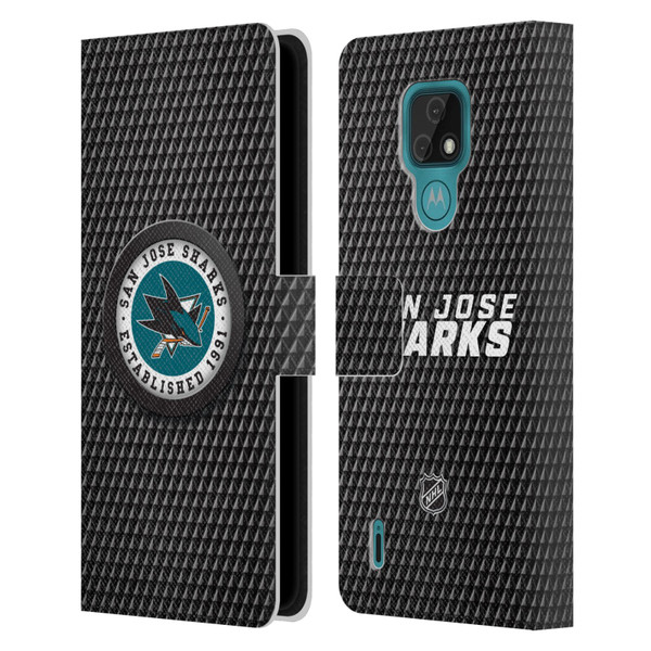 NHL San Jose Sharks Puck Texture Leather Book Wallet Case Cover For Motorola Moto E7