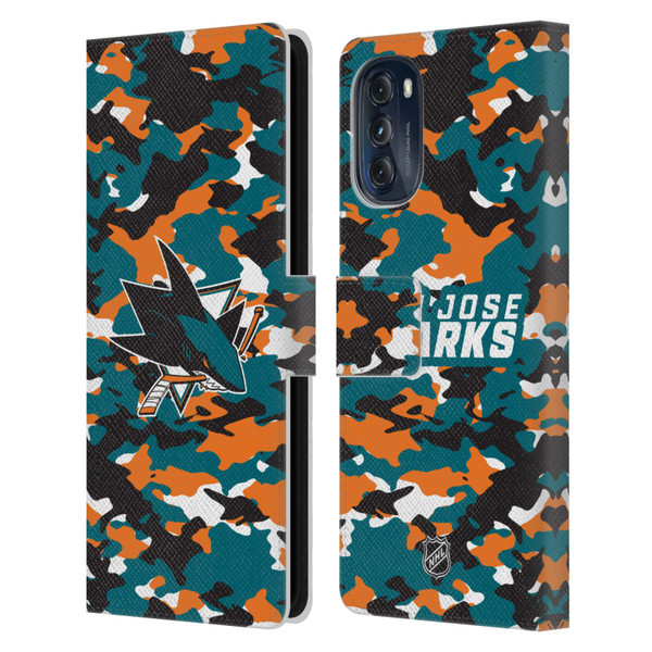 NHL San Jose Sharks Camouflage Leather Book Wallet Case Cover For Motorola Moto G (2022)