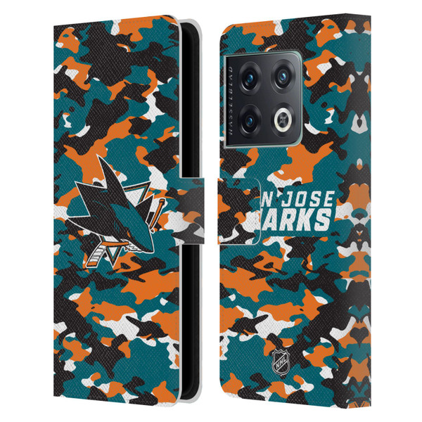 NHL San Jose Sharks Camouflage Leather Book Wallet Case Cover For OnePlus 10 Pro