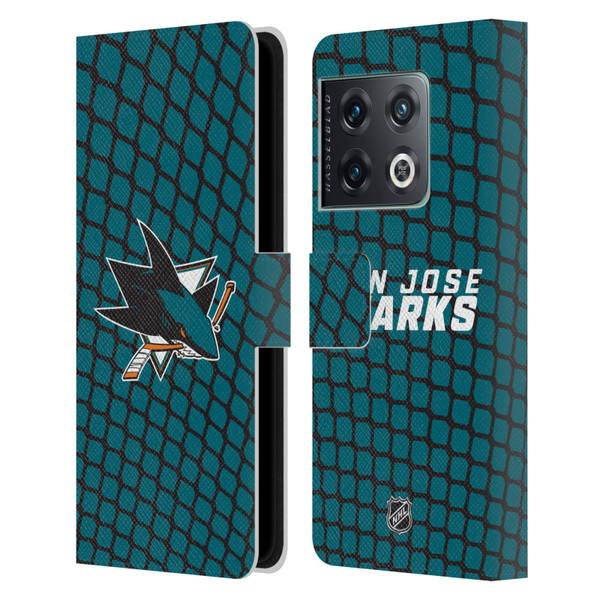 NHL San Jose Sharks Net Pattern Leather Book Wallet Case Cover For OnePlus 10 Pro