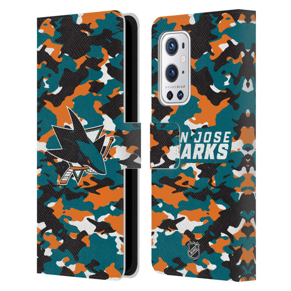 NHL San Jose Sharks Camouflage Leather Book Wallet Case Cover For OnePlus 9 Pro