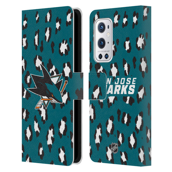 NHL San Jose Sharks Leopard Patten Leather Book Wallet Case Cover For OnePlus 9 Pro