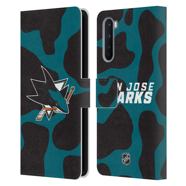 NHL San Jose Sharks Cow Pattern Leather Book Wallet Case Cover For OnePlus Nord 5G