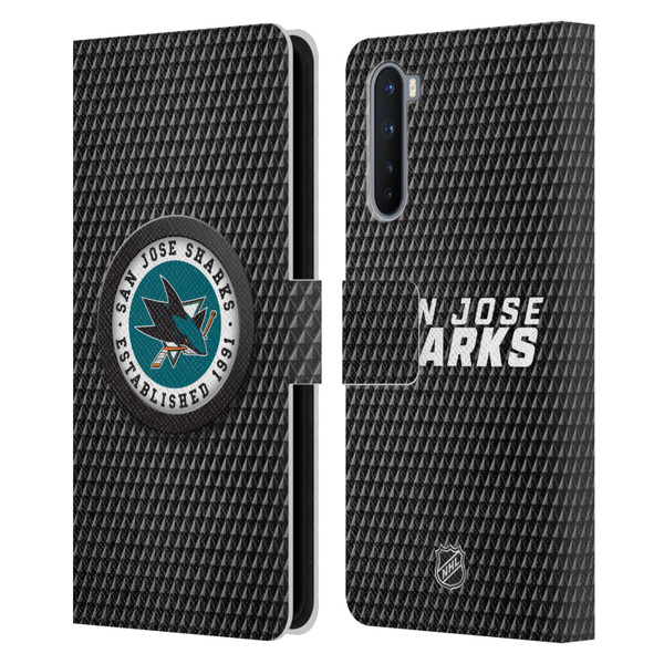 NHL San Jose Sharks Puck Texture Leather Book Wallet Case Cover For OnePlus Nord 5G
