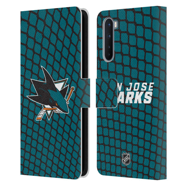 NHL San Jose Sharks Net Pattern Leather Book Wallet Case Cover For OnePlus Nord 5G