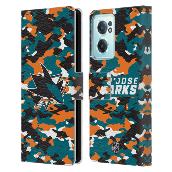 NHL San Jose Sharks Camouflage Leather Book Wallet Case Cover For OnePlus Nord CE 2 5G