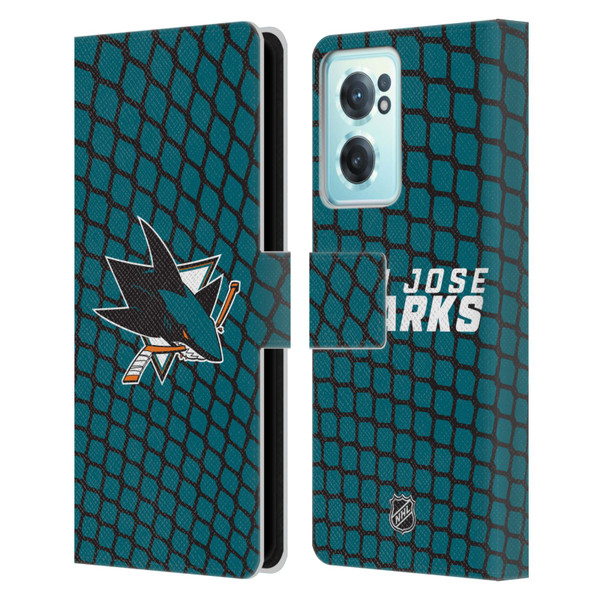 NHL San Jose Sharks Net Pattern Leather Book Wallet Case Cover For OnePlus Nord CE 2 5G