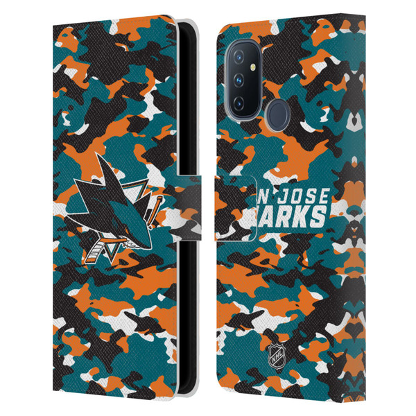 NHL San Jose Sharks Camouflage Leather Book Wallet Case Cover For OnePlus Nord N100