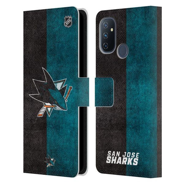 NHL San Jose Sharks Half Distressed Leather Book Wallet Case Cover For OnePlus Nord N100
