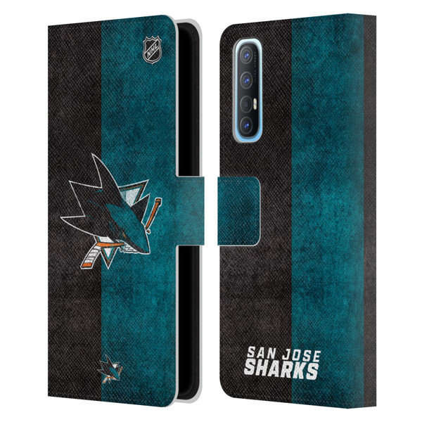 NHL San Jose Sharks Half Distressed Leather Book Wallet Case Cover For OPPO Find X2 Neo 5G