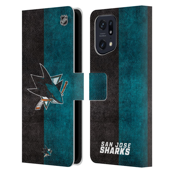 NHL San Jose Sharks Half Distressed Leather Book Wallet Case Cover For OPPO Find X5