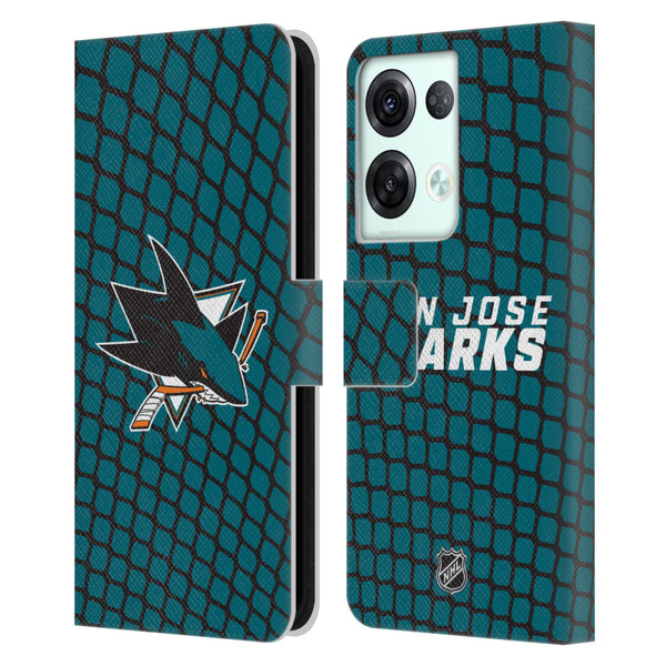 NHL San Jose Sharks Net Pattern Leather Book Wallet Case Cover For OPPO Reno8 Pro