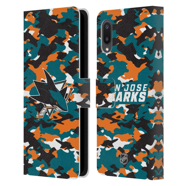 NHL San Jose Sharks Camouflage Leather Book Wallet Case Cover For Samsung Galaxy A02/M02 (2021)