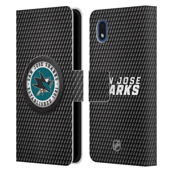 NHL San Jose Sharks Puck Texture Leather Book Wallet Case Cover For Samsung Galaxy A01 Core (2020)