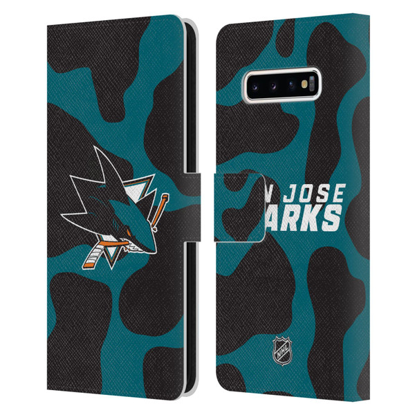 NHL San Jose Sharks Cow Pattern Leather Book Wallet Case Cover For Samsung Galaxy S10+ / S10 Plus